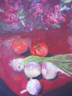 Still Life with Onions & Tomatoes                                
